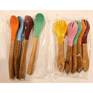 9 Avanchy Toddler Baby Infant Silicone Bamboo Training Spoons and Baby Forks